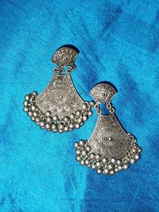 Silver Oxidised Long Earrings With Desi Vibes