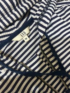 AND Women Navy &amp; White Stripped Hooded T-shirt
