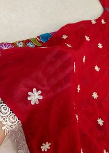 Red Embroidered Kurta