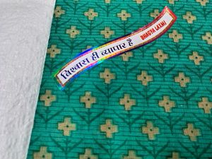 Green Cotton Printed Saree With Blouse &amp; Peticoat