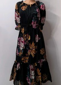 Black Foral Midi Dress