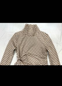 Winter Polo Neck Side Cut Out Checkered Top