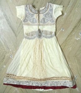 Cream Embellished Girls&#39; Dress