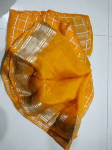Orange Checkered Saree
