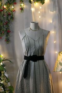Stripped Midi Dress With Belt