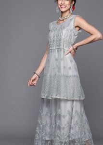 Elegant Silver Anarkali Suit