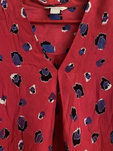 Red Pink Printed V Neck Top