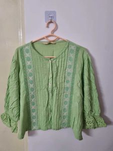 Green Embroidered Top