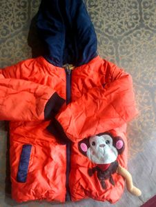 Kids Orange Monkey Puffer Jacket