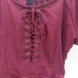 Burgundy Lace-Up Mini Dress