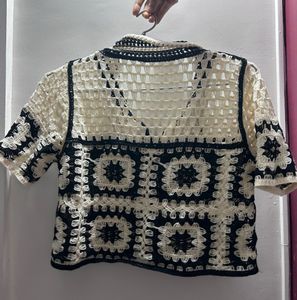 Patch Print Cropped Crochet Top