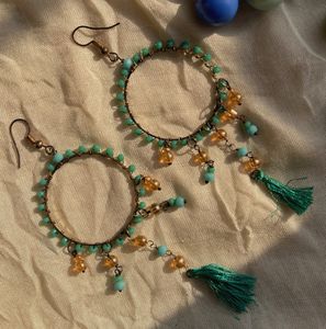 Boho Beaded Tassel Hoop Earrings