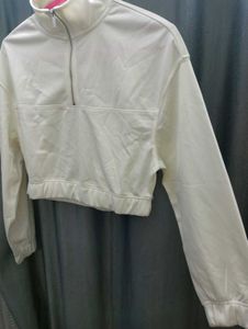 H&amp;M Women White Solid Sports Sweatshirt