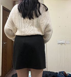 Cable Knit Cardigan and black skirt coord set