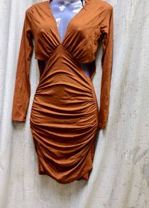 49108. Brown Cutout Bodycon Dress