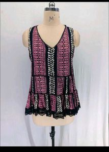 New Sleeveless Leave Print Lace Top