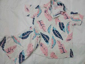 Tropical Leaf Print Co-ord Set - Shirt & Shorts