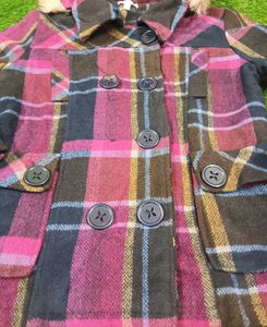 Plaid Fur Trim Coat