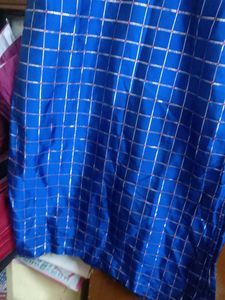 Blue &amp; Silver Grid Pattern Kurti Pant Set