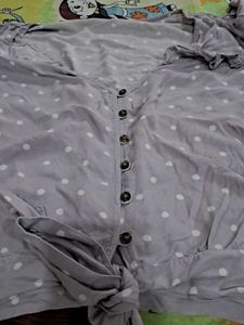 Lilac Polka Dot Button-Up Top