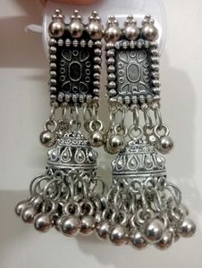 Oxidized Silver Jhumka Earrings