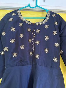 Navy Blue Anarkali With White Duppata