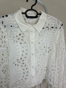 White Eyelet Cropped Blouse