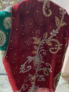 Elegant Green &amp; Maroon Saree