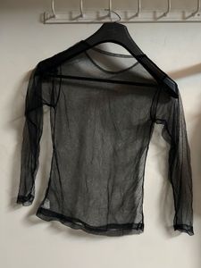 Black Mesh Long Sleeve Top