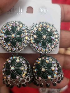 Green Jhumka Earrings