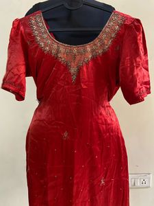 Pakistani Style Red-Orange Embellished Kurti