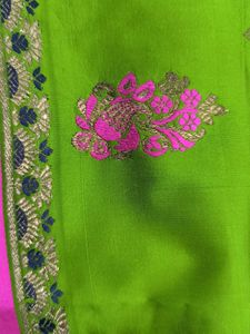 Vintage Pure Silk Saree Pink &amp; Green