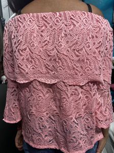 Pink Lace Off-Shoulder Top