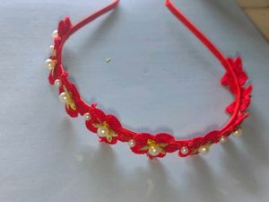 Handmade Red Floral Pearl Headband