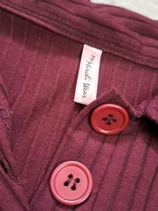 Wine Red Ribbed Collared Top