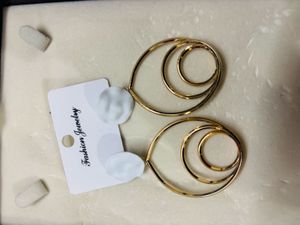Gold and White Circle Earrings
