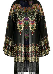 Plus Printed Fringe Kimono