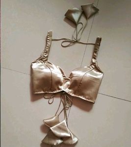 Golden Satin Padded Drawstring Blouse