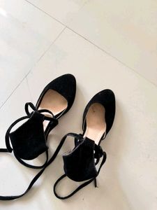 Black Ankle Wrap Flats