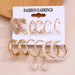 Earring Set - Gold Hoops & Pearl Accents