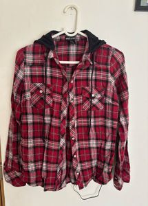 Hooded Plaid Flannel Shirt