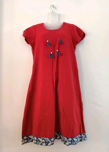 Women Red Cotton Kurti | Bust 36 | Waist 34 | Leng