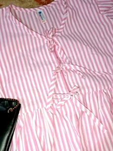 Pink Striped Tie Top