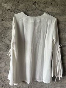 Bow Knot Slit Sleeves V Neck Blouse