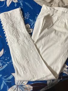 White Embroidered Trousers