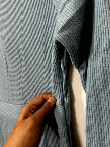 Blue Ribbed Button-Up dress