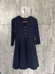 Navy Ribbed Fit & Flare Dress