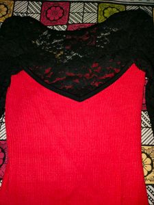 Red & Black Lace Top