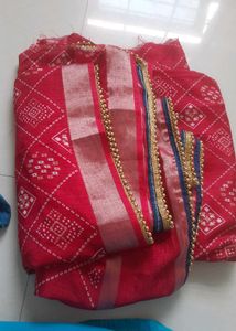 Red Diamond Print Fabric with Trim Handmade