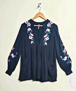 Embroidery Work Black Cotton Top Size-40